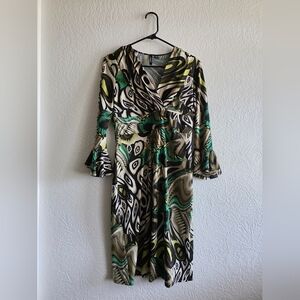 Milano Vibrant Green and Black Long Sleeve Dress